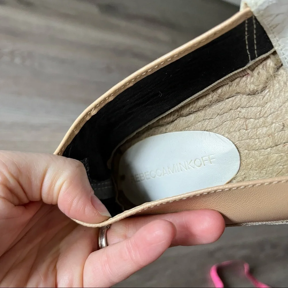 Rebecca Minkoff White/ Tan Snake Embossed Print Leather Espadrille Size 6